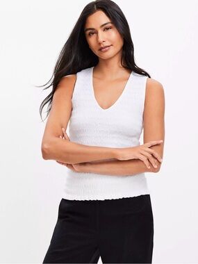 LOFT Petite XXS Smocked Tank Top NWT Sleeveless Stretch Fitted Summer Basic